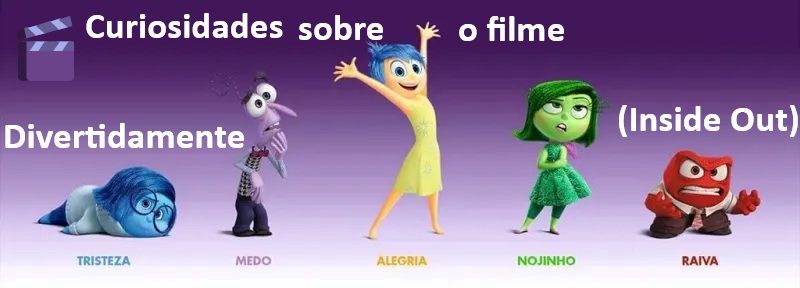 A imagem mostra os personagens de divertidamente com seu nome em baixo do personagem